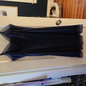 Vintage Navy Blue Satin and Lace Nightgown Slip